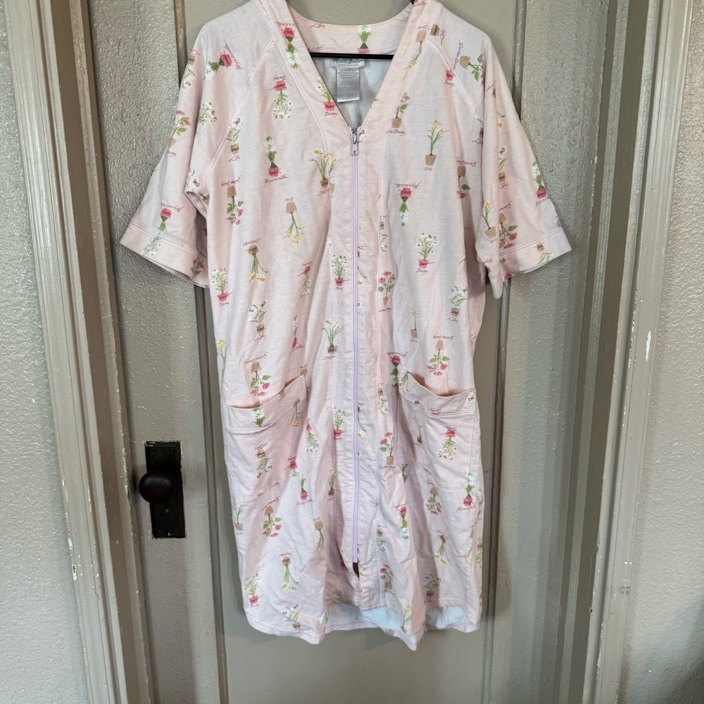 VTG Moo Moo‎ Women’s M Nightgown Floral Gardening Theme Zipper Grandmacore